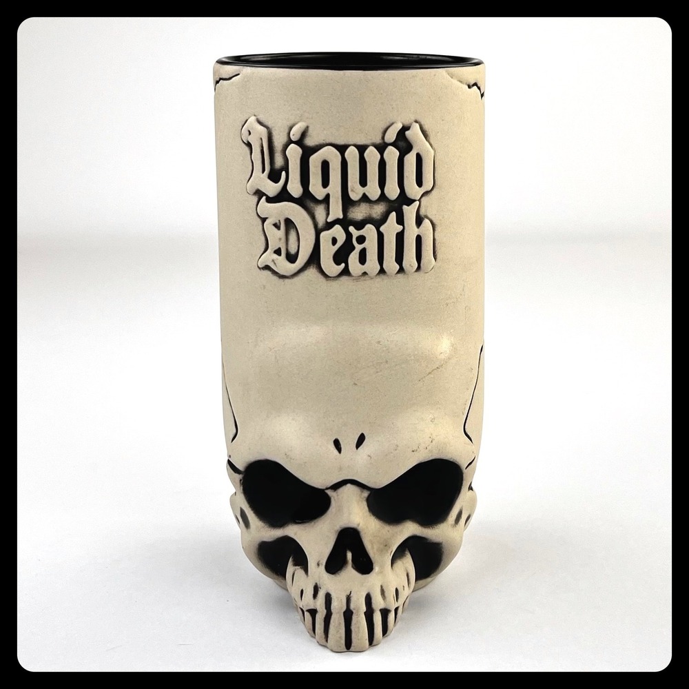 Liquid Death Skull Mug 2023‎ Tiki Farm Trophy Beige Black Ceramic Barware